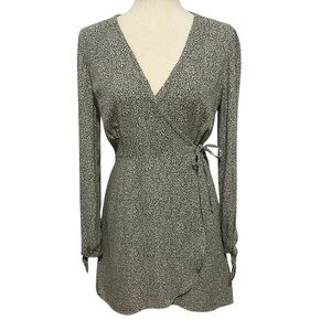 Abercrombie & Fitch Women’s Wrap Mini Dress Long Sleeve Leaf Print Olive Green S
